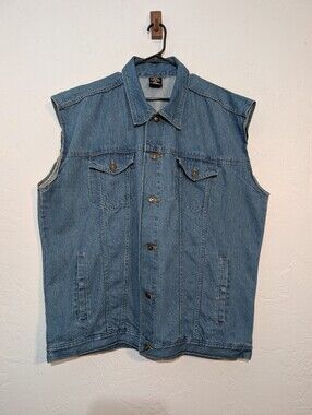 Men's Vintage M.M. Leather Denim Motorcycle Biker Vest 4XL